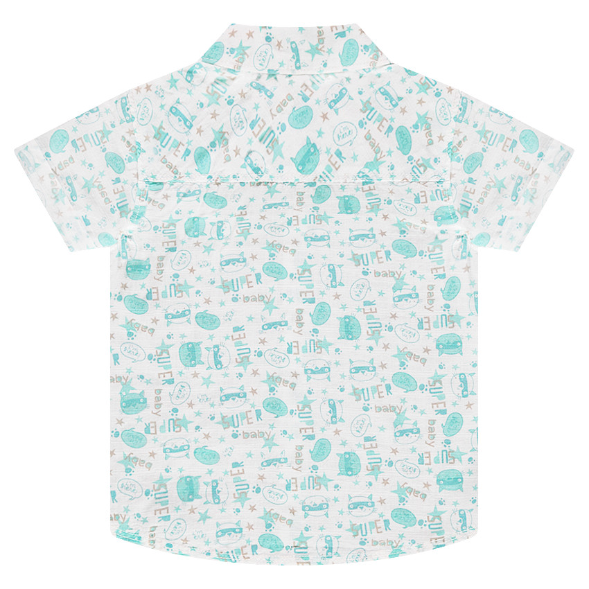 Chemise manches courtes en popeline de coton imprimée all-over 