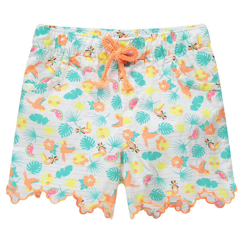 Short à fines rayures argentées et imprimé tropical all-over 