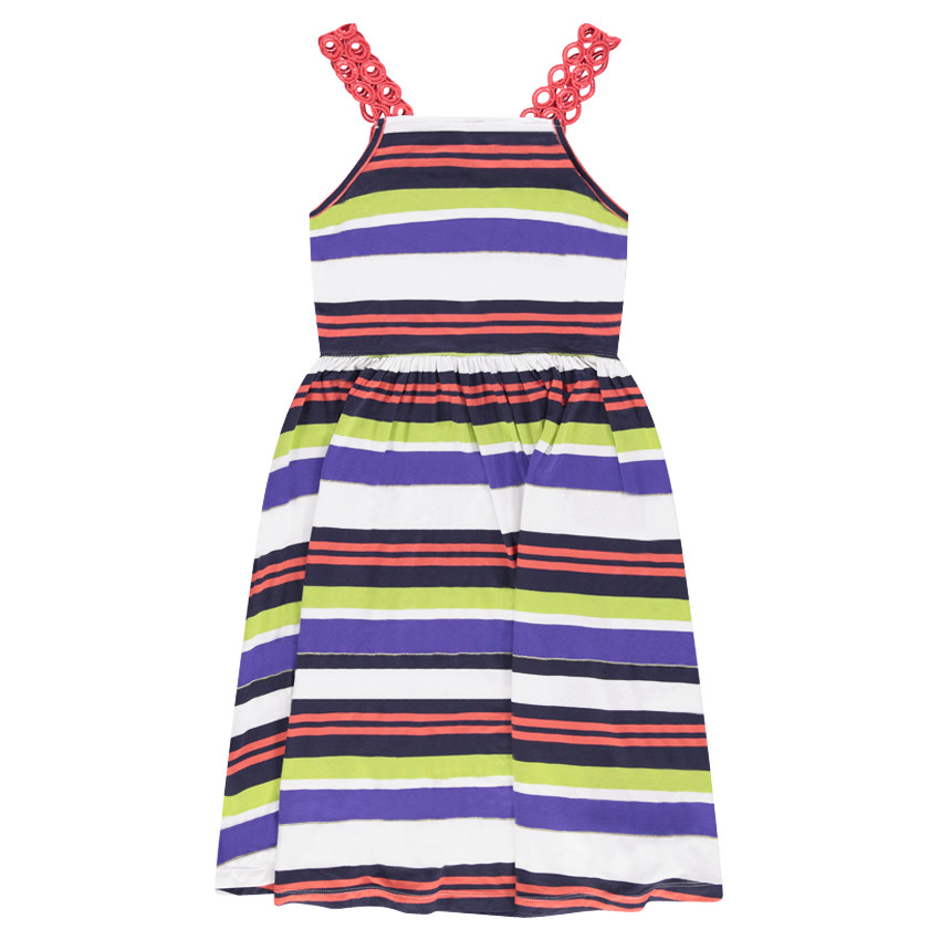 Junior - Robe longue rayée all-over avec bretelles en guipure 