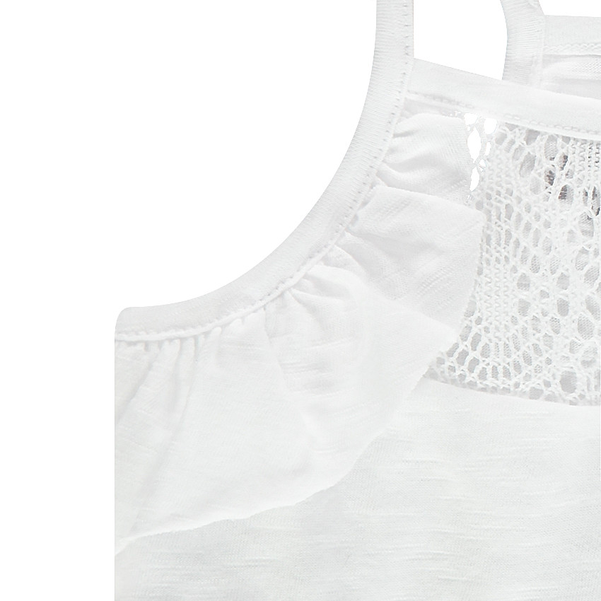 Débardeur en jersey slub avec dentelle et emmanchures volantées 