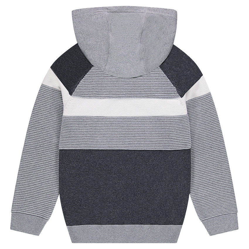 Junior - Pull en tricot fantaisie à capuche avec bandes contrastées 
