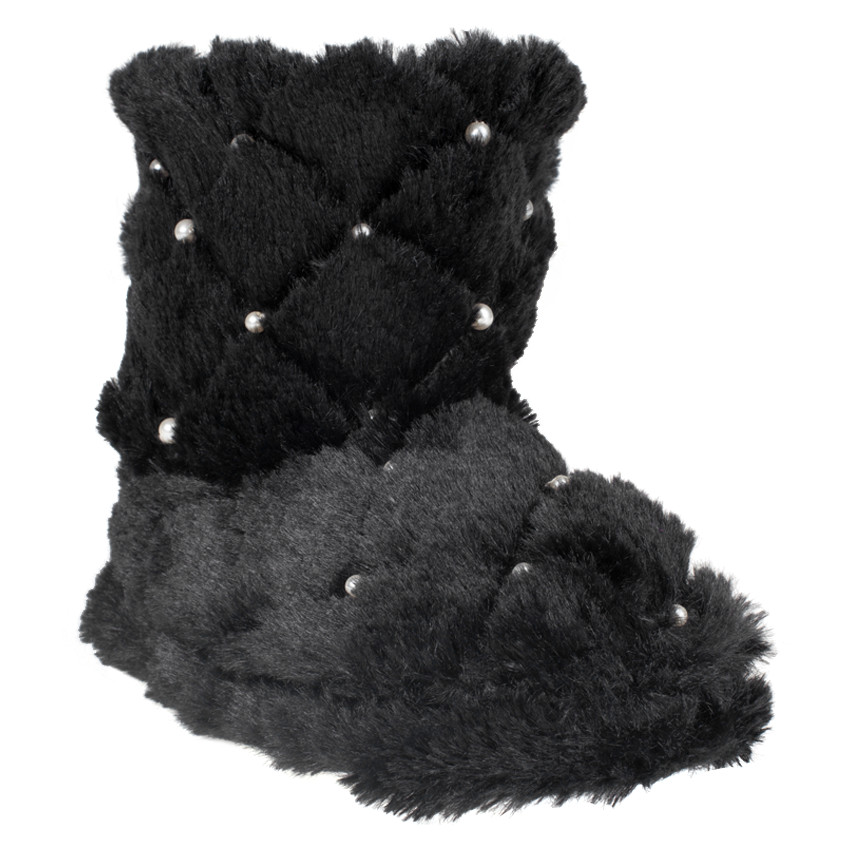 Chaussons bottines en fausse fourrure effet matelassé avec perles 