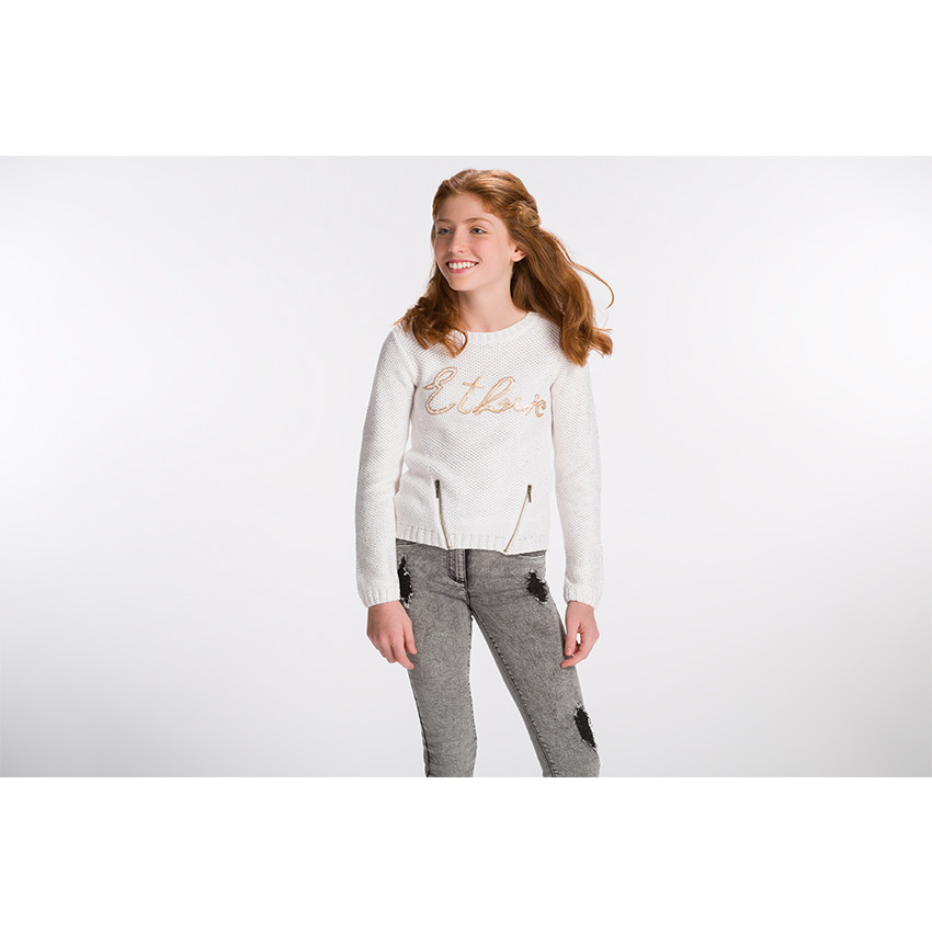 Junior - Pull en tricot pailleté avec sequins et zips fantaisie 