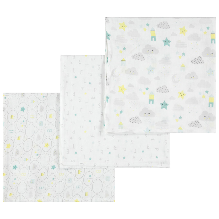 Lot de 3 langes en coton bio à imprimé nuages 