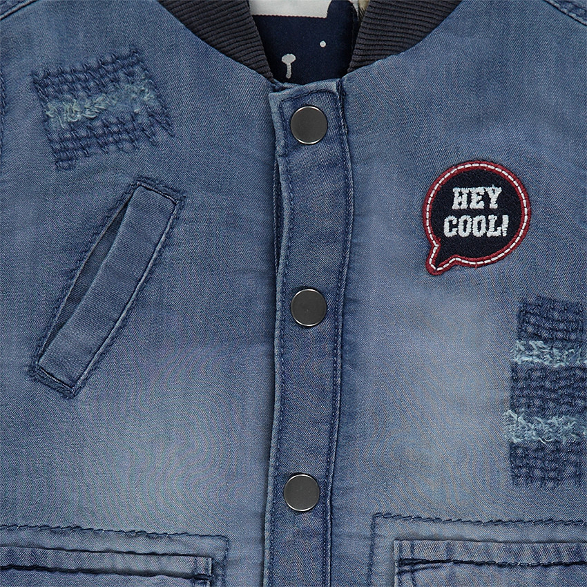 Veste en jeans effet used avec poches et doublure flanelle 