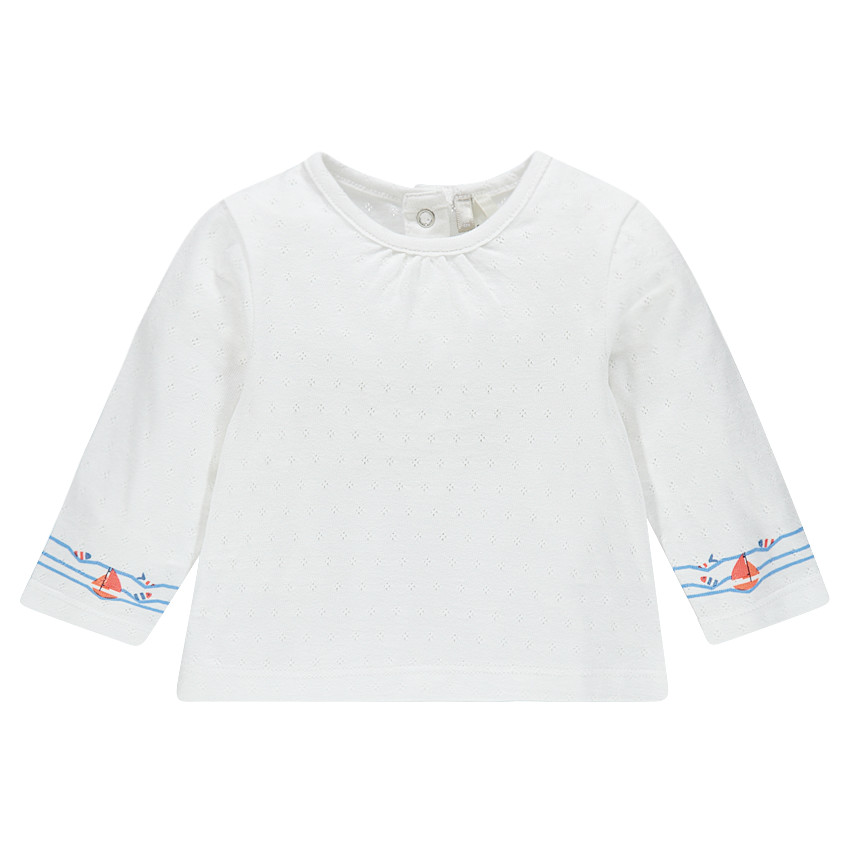 Tee-shirt manches longues en pointelle avec print vagues  