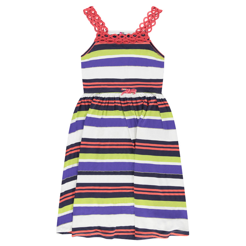 Junior - Robe longue rayée all-over avec bretelles en guipure 
