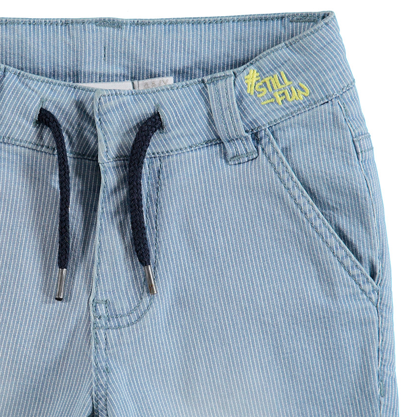 Bermuda à fines rayures effet used et broderies 