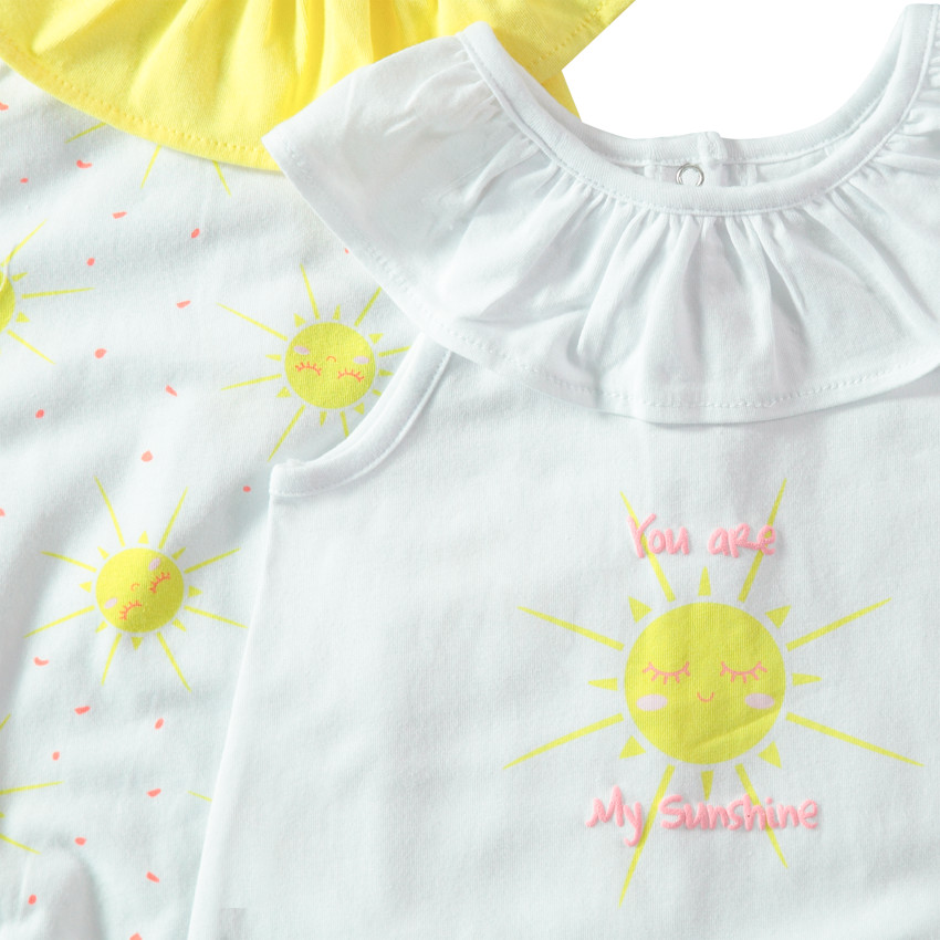 Lot de 2 combinaisons courtes avec col volanté et soleils printés  