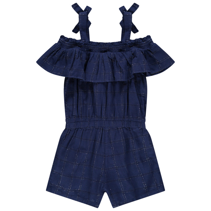 Salopette courte à carreaux brillants et bretelles nouées 