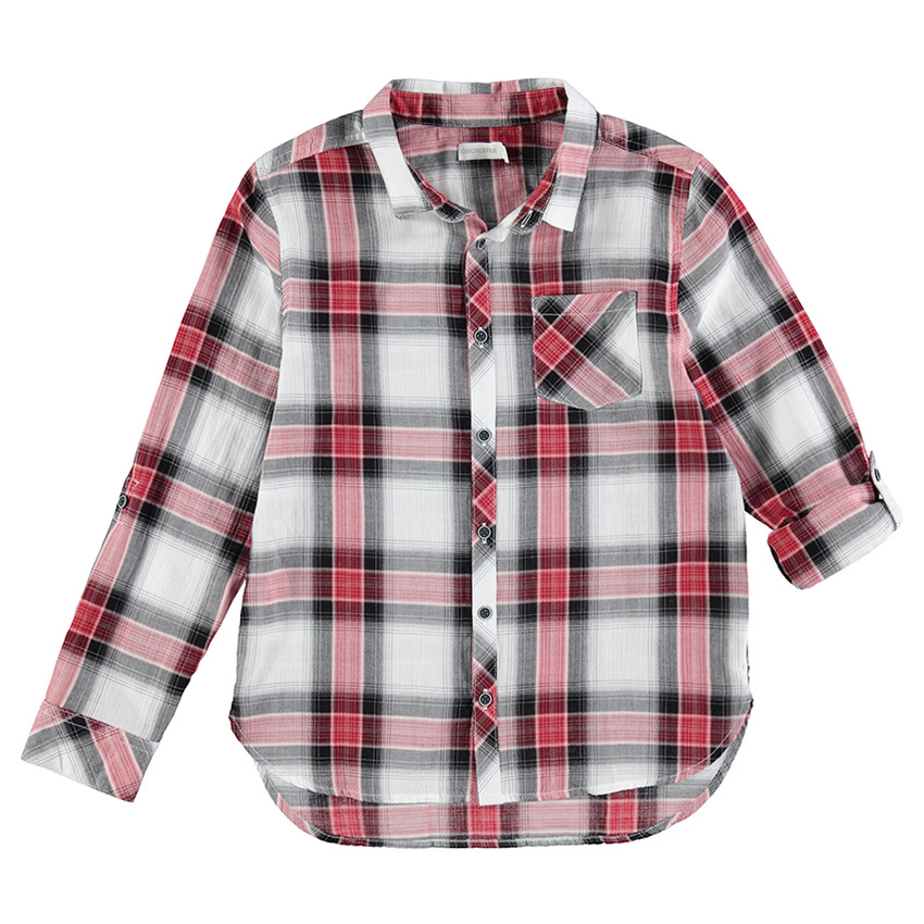 Junior - Chemise manches longues à grands carreaux contrastés et poche 