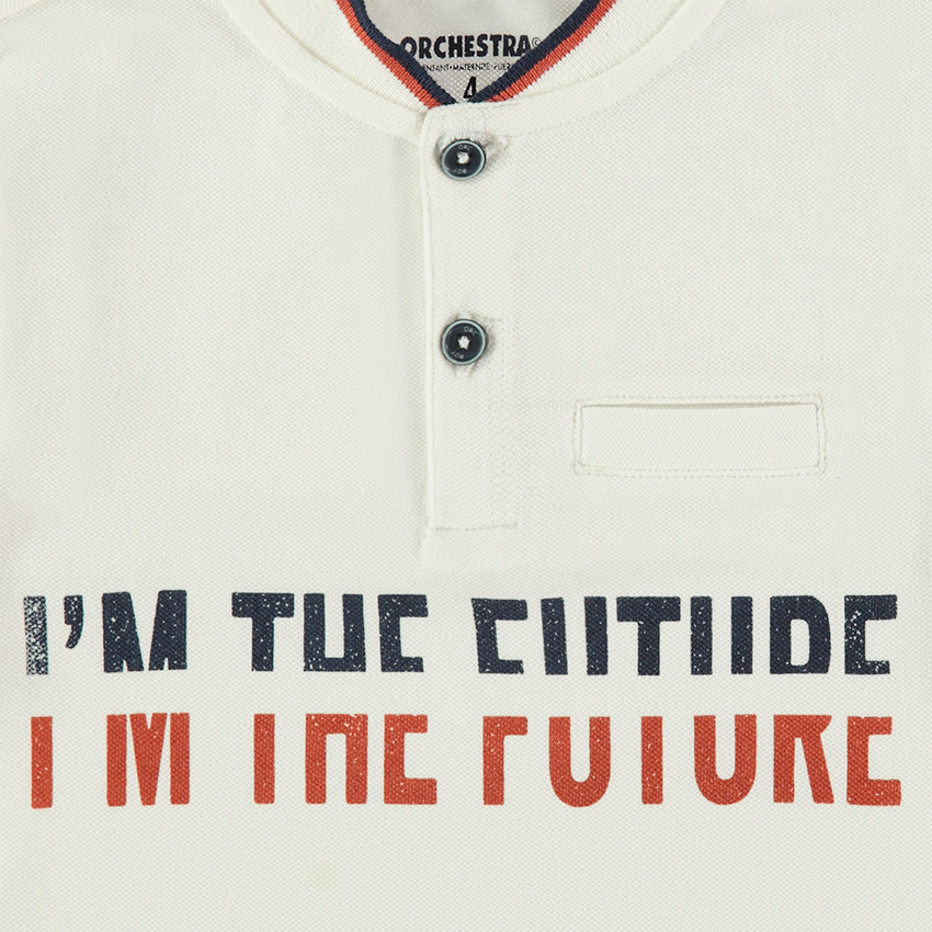 Polo manches longues en coton piqué avec bandes contrastées et poche 