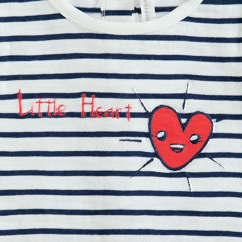 Ensemble avec tunique rayée, gilet uni et legging à petits noeuds 