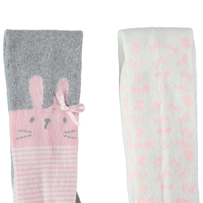 Lot de 2 collants épais à rayures et motifs fantaisie en jacquard 