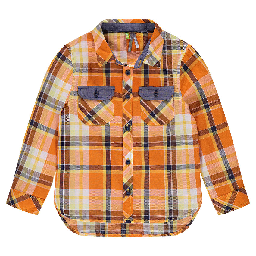 Chemise manches longues à carreaux contrastés 