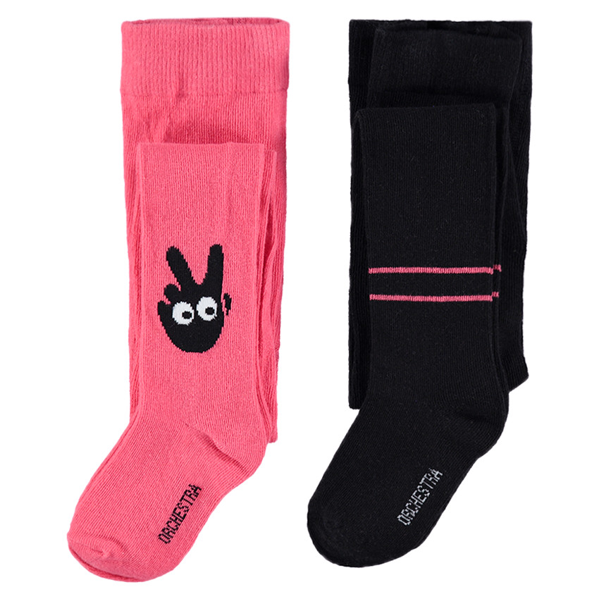Lot de 2 collants épais avec main et rayures en jacquard 