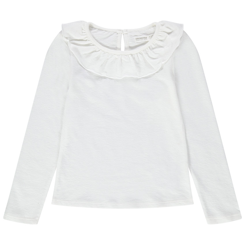 T-shirt manches longues en jersey à col volanté 