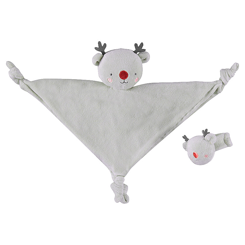 Doudou plat en velours élan et hochet velours 