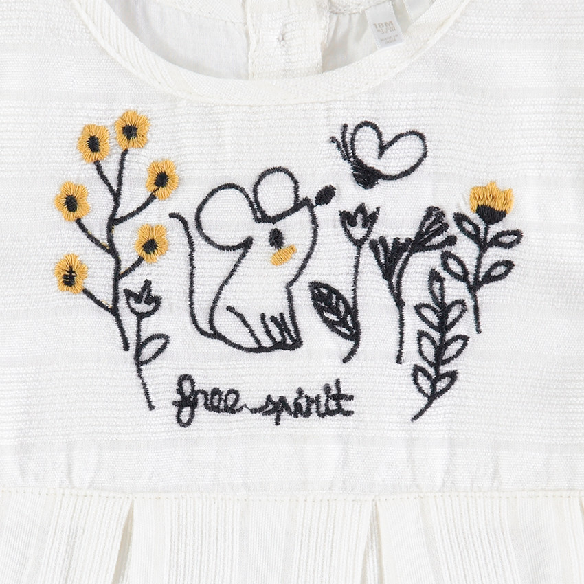 Tunique en coton fantaisie avec souris et fleurs brodées 