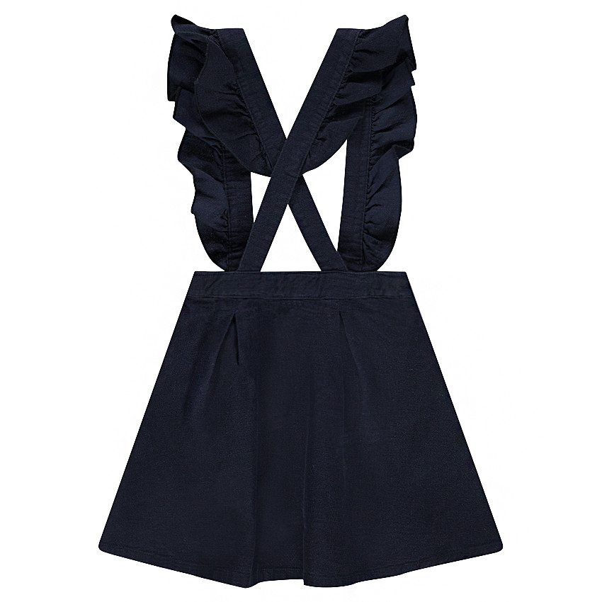 Jupe à bretelles volantées et badge patché forme oiseau 