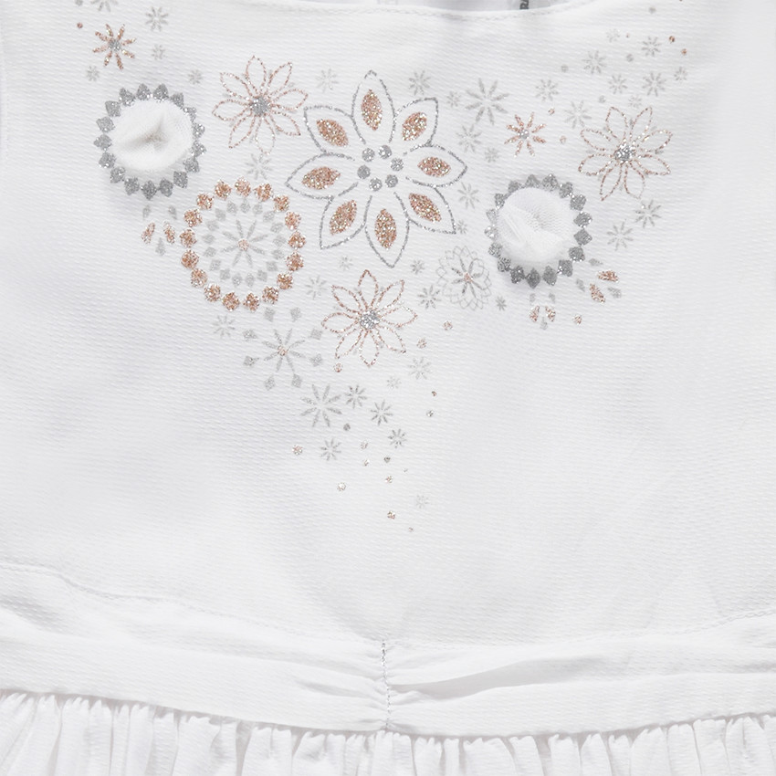 Robe manches courtes avec fleurs printées pailletées et noeud 