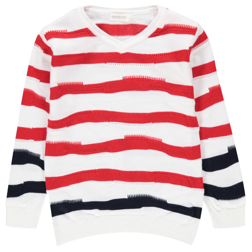 Pull en tricot avec rayures contrastées en jacquard 