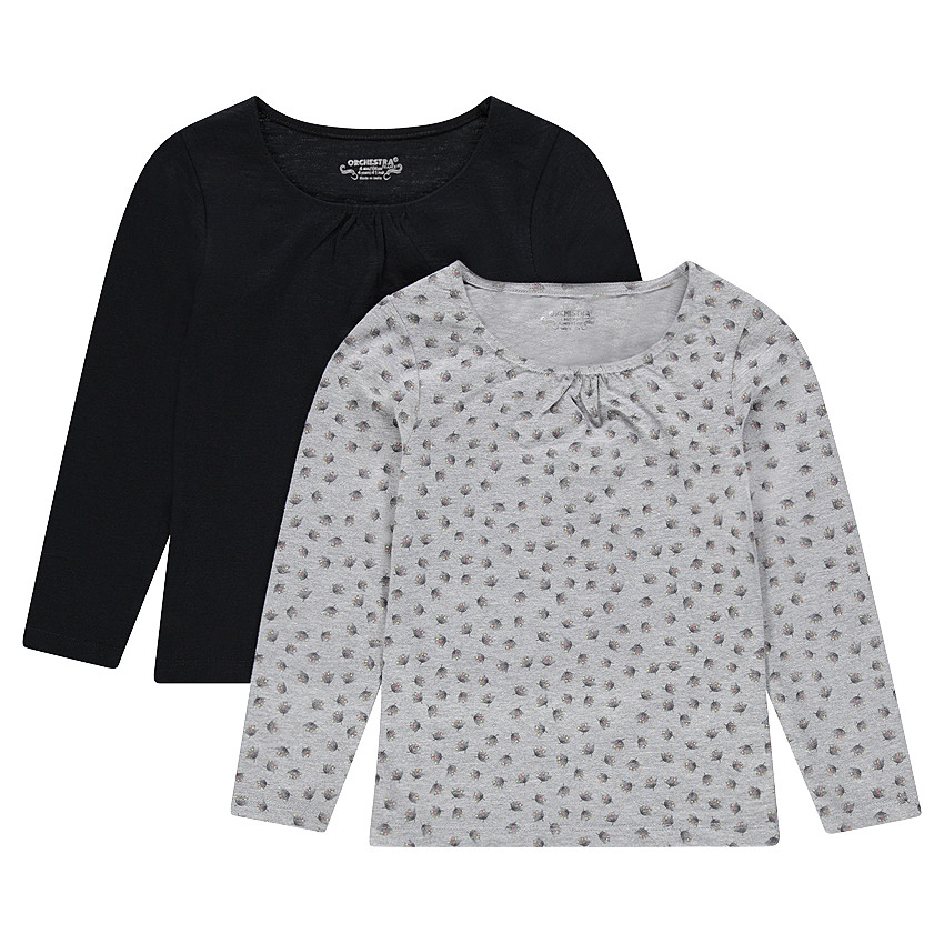 Lot de 2 tee-shirts manches longues uni/imprimé 