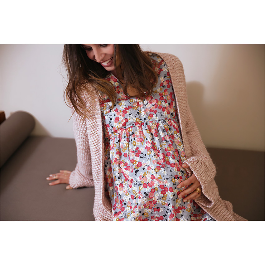 Robe de grossesse manches longues avec imprimé fleurs 