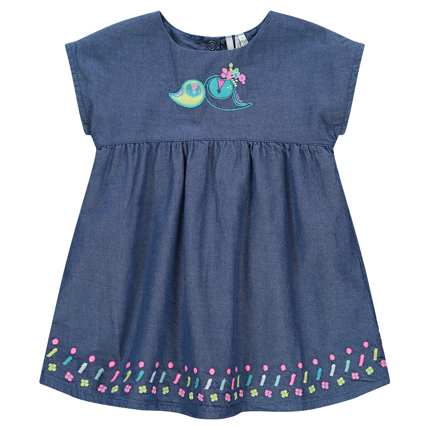 Robe manches courtes en chambray avec motifs brodés 