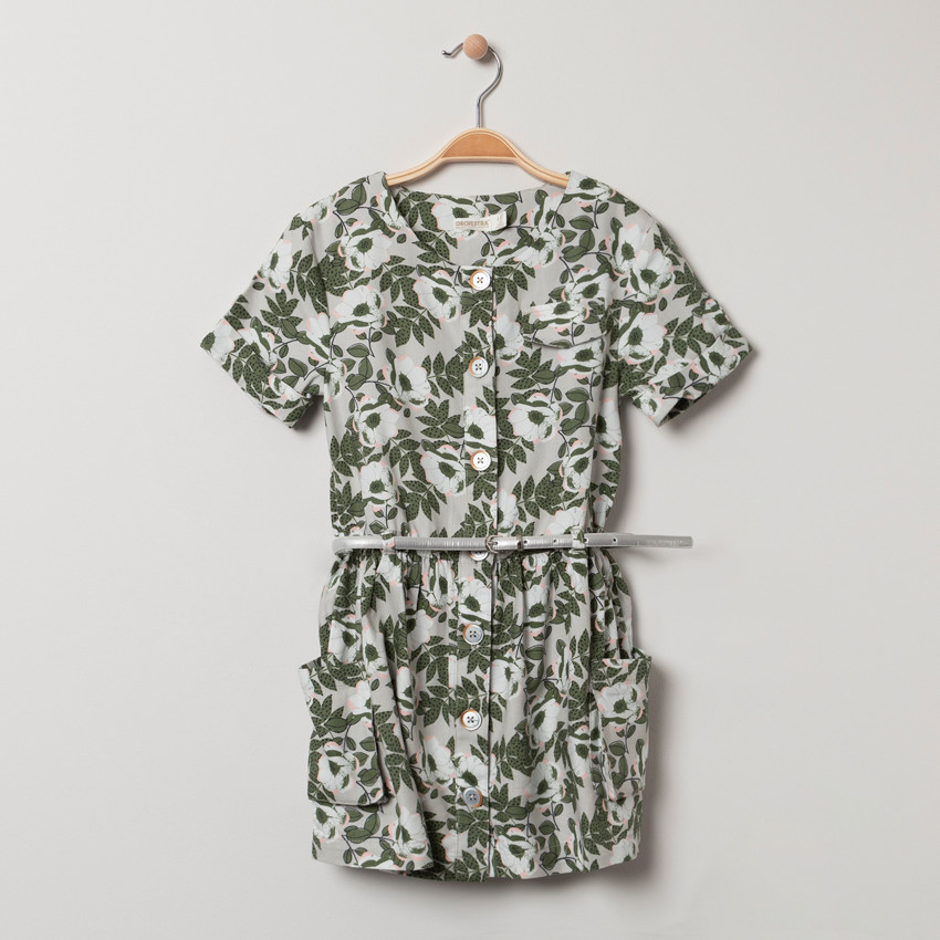 Robe manches courtes à imprimé floral et ceinture amovible 