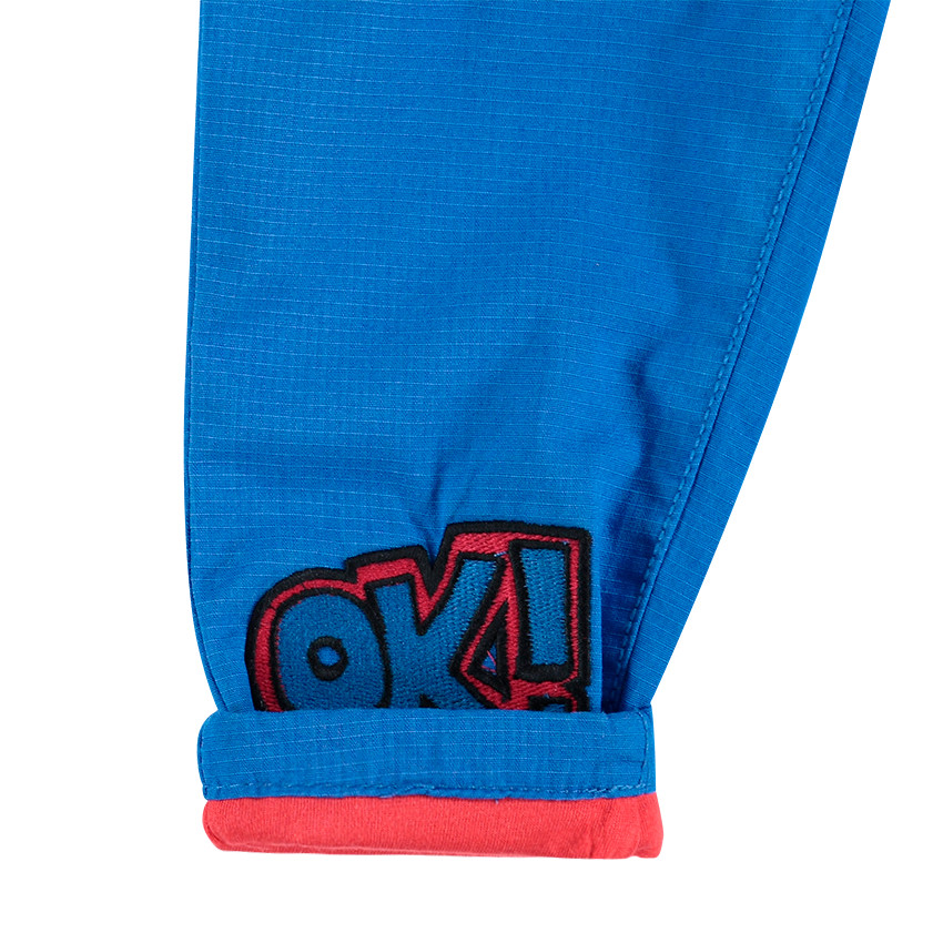 Pantalon en coton surteint doublé jersey à bretelles amovibles 