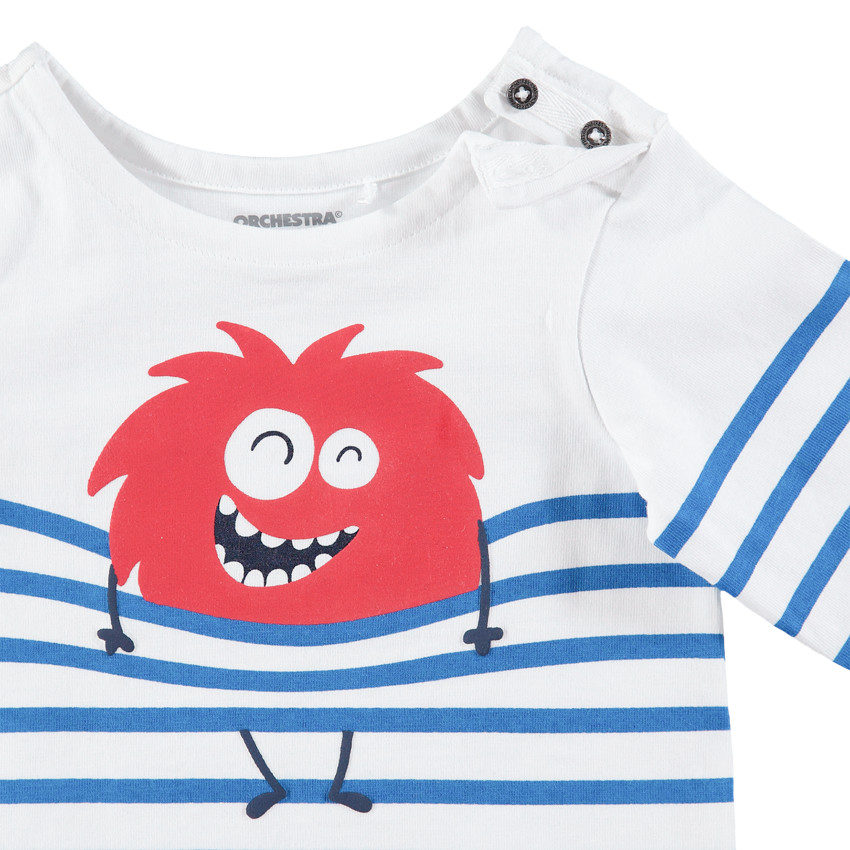 Marinière en jersey avec monstre rouge printé 