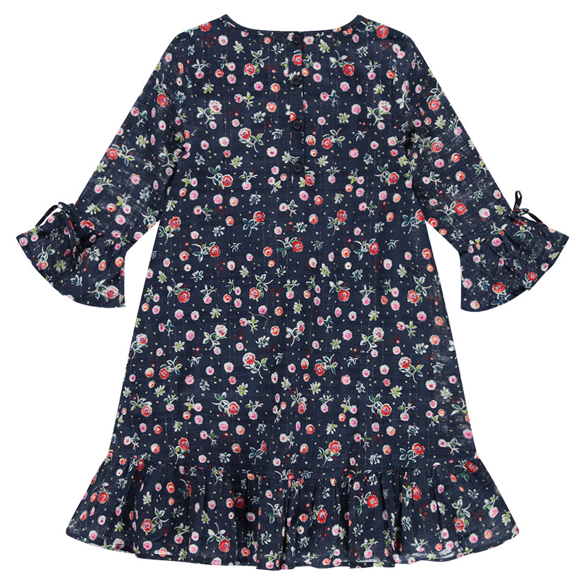 Junior - Robe en coton fantaisie volantée avec fleurs all-over  