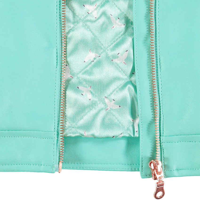 Veste en simili cuir style motard avec doublure en satin imprimé 