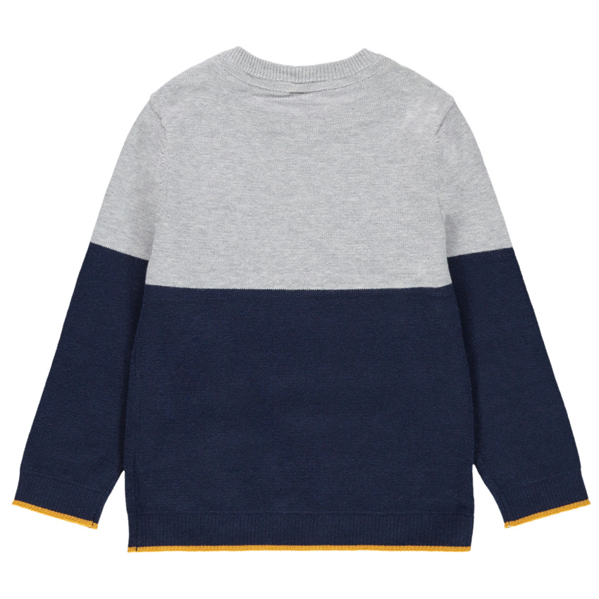 Pull en tricot bicolore avec vélo en jacquard 