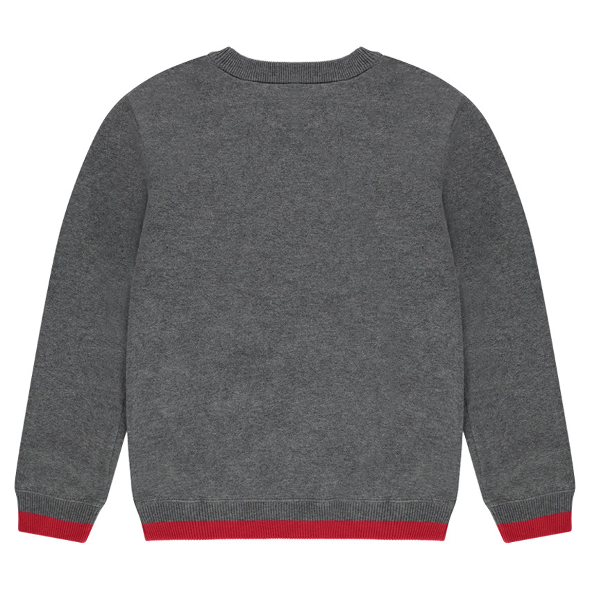 Junior - Pull en tricot gris chiné avec message printé devant 