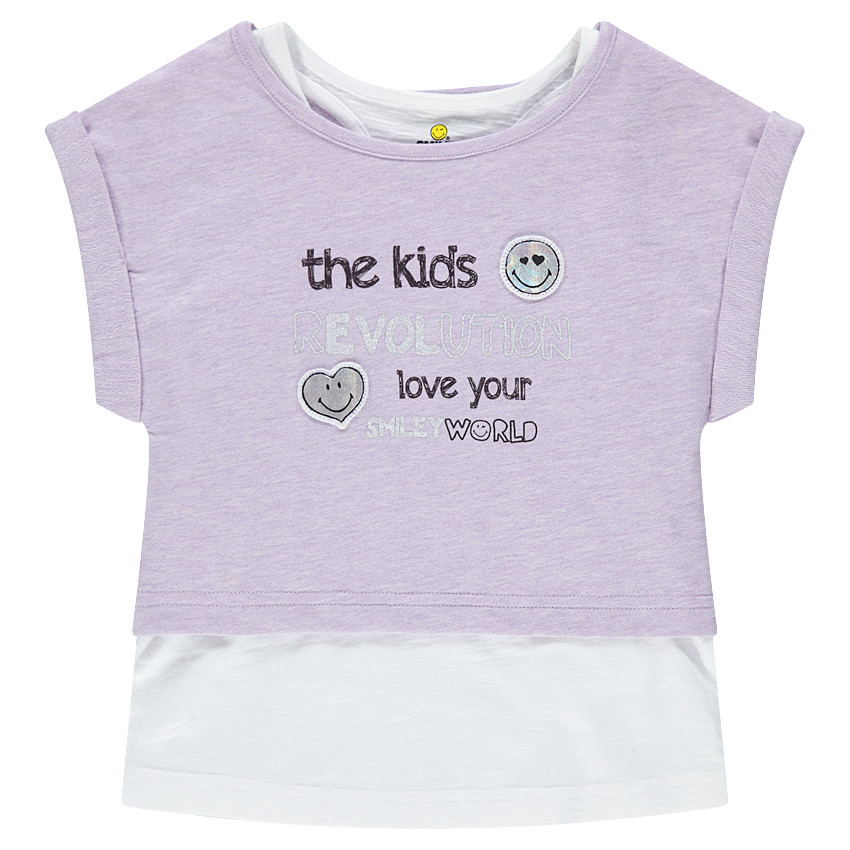 Tee-shirt manches courtes 2 en 1 avec badges Smiley 