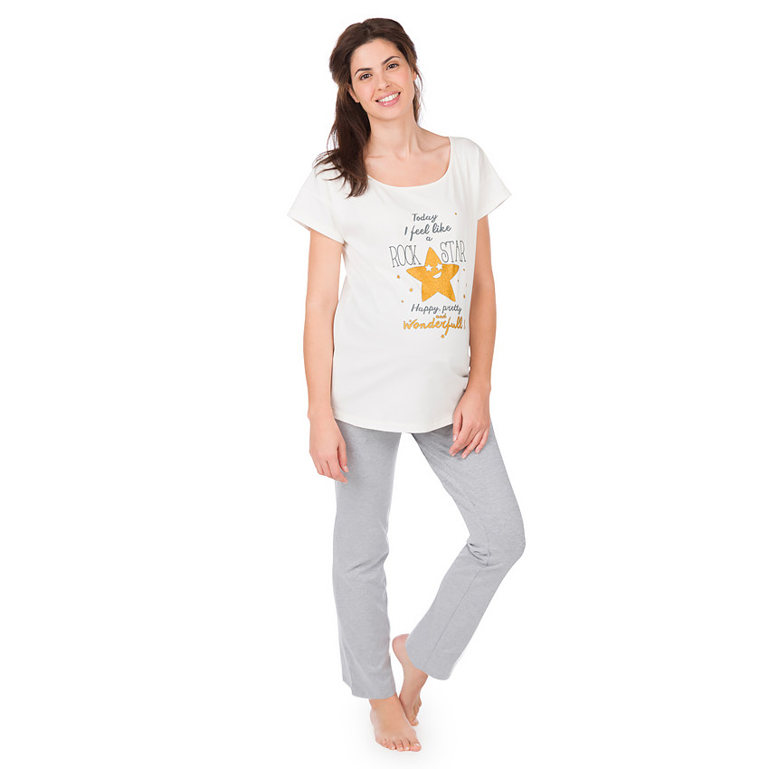 Tee-shirt homewear de grossesse print inscriptions et étoile 