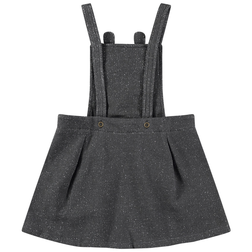 Robe salopette en maille mélangée de fil argenté et poche forme lapin 