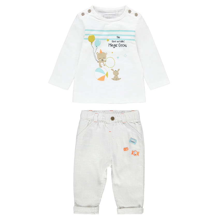 Ensemble tee-shirt manches longues avec animaux printé et pantalon uni 