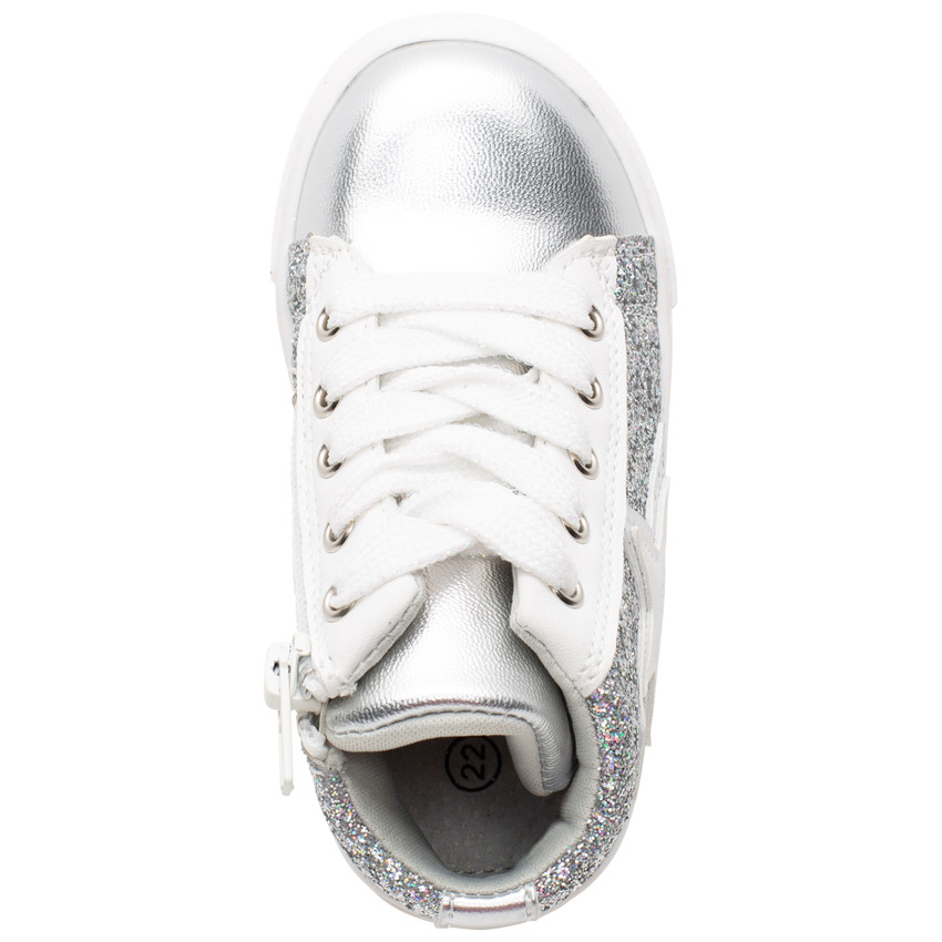 Bottillons argentés pailletés à lacets et zip 