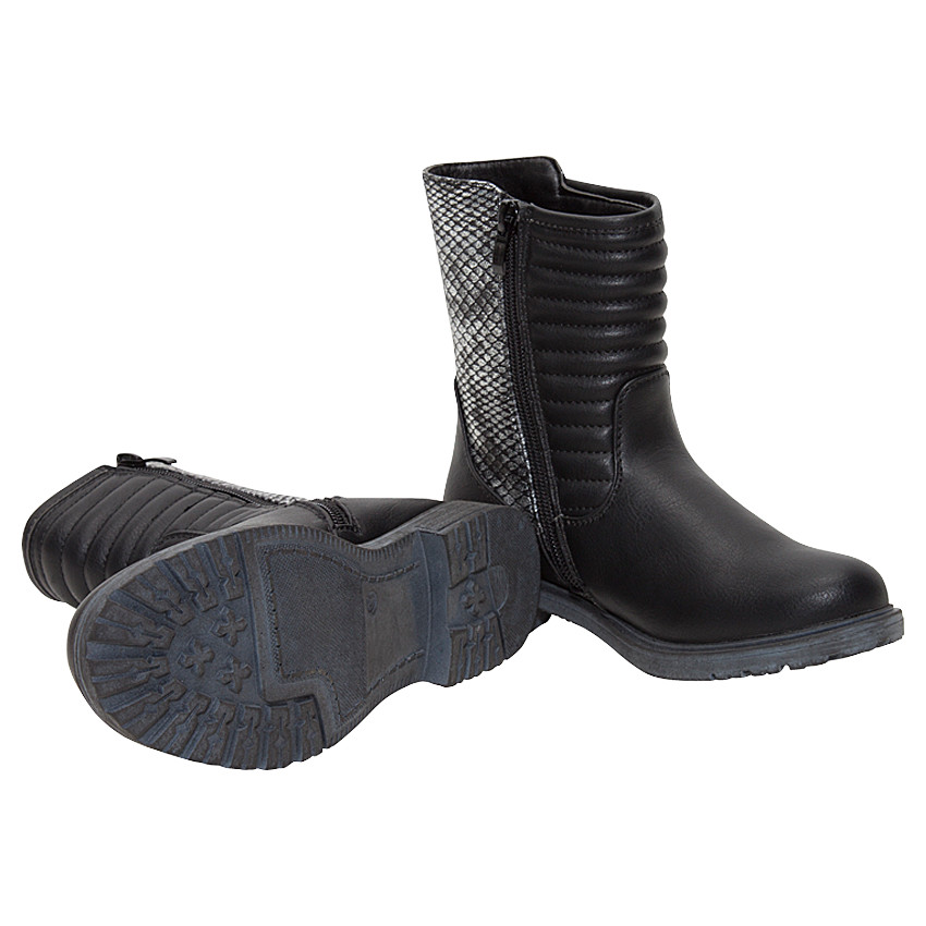 Bottines noires effet matelassé avec rivets et empiècement serpent 