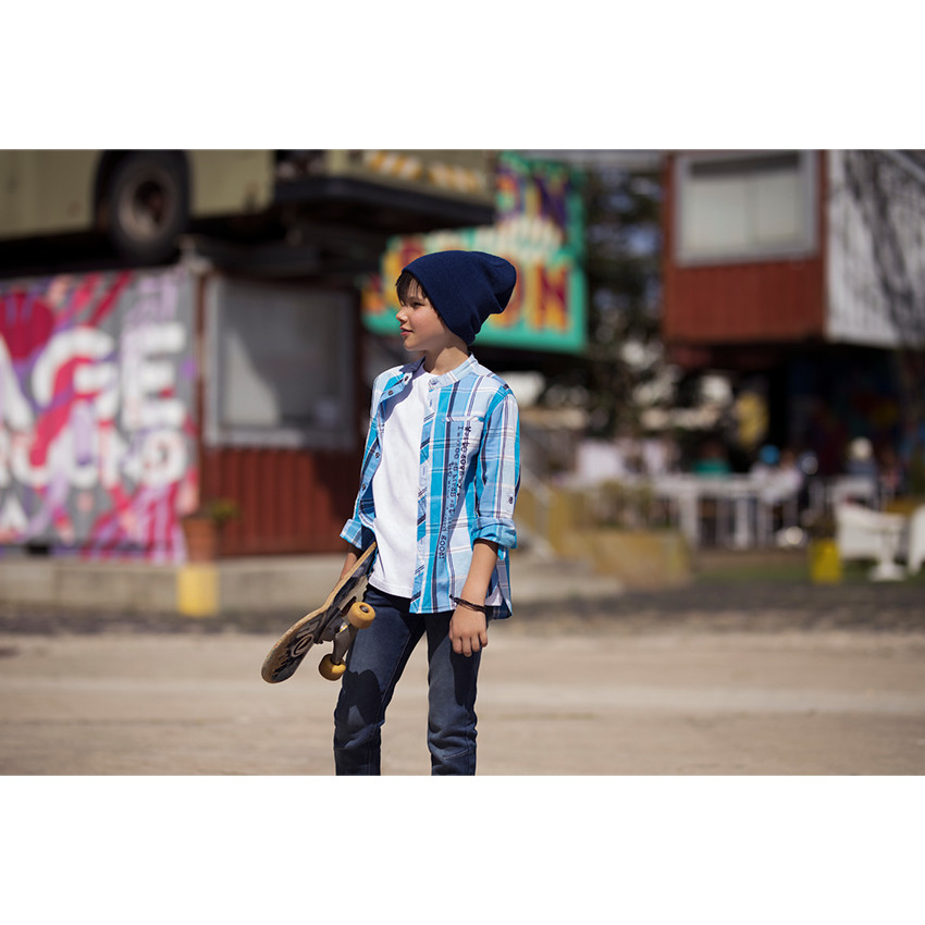 Junior - Chemise manches longues à carreaux et texte printé 