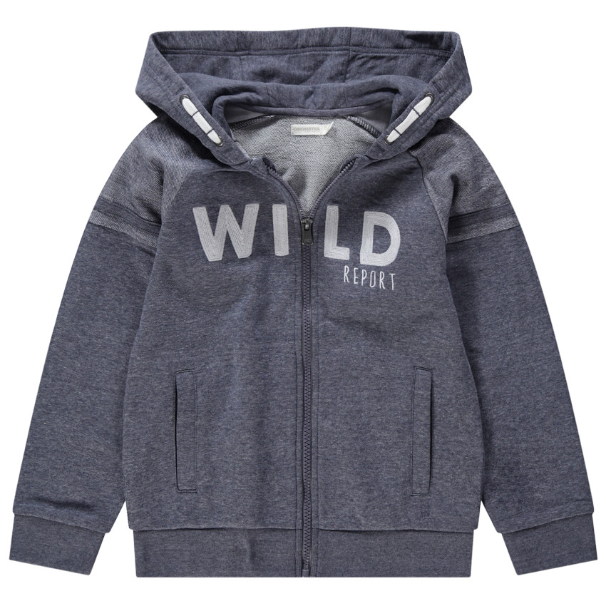 Junior - Gilet à capuche en molleton chiné avec inscription brodée 