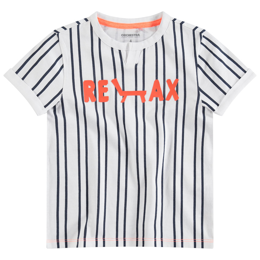 Tee-shirt manches courtes à rayures verticales et message printé 