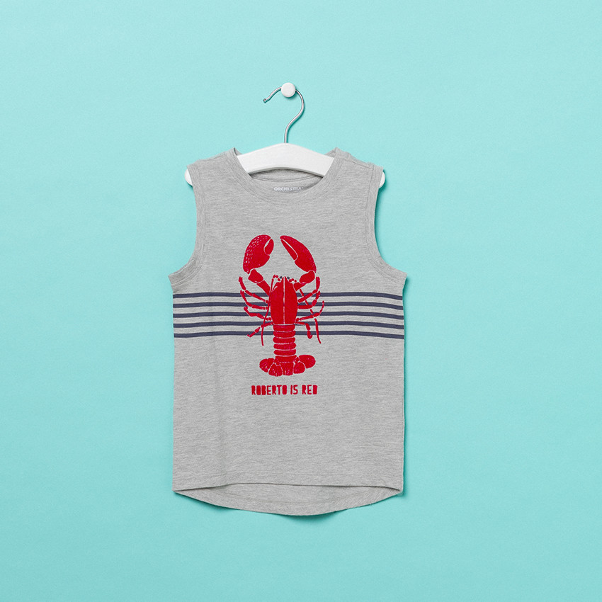 Débardeur en coton avec motif fantaisie sur fond rayé 