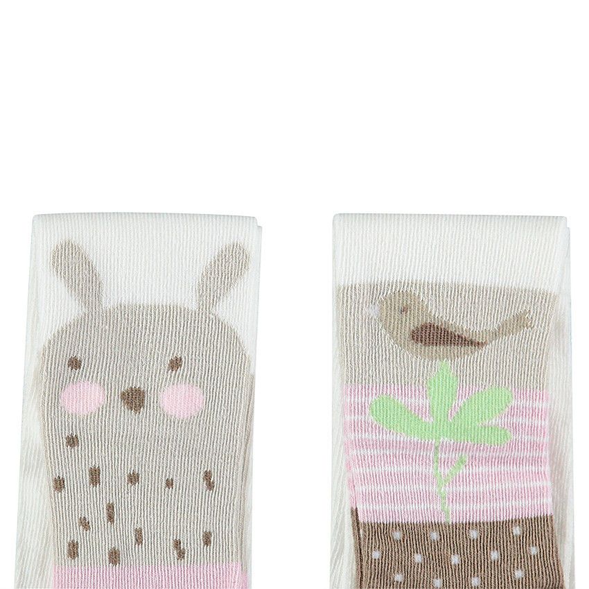 Lot de 2 collants épais avec animal et oiseau en jacquard 