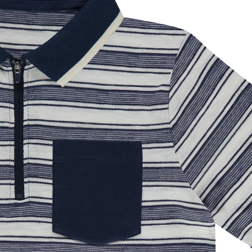Junior - Polo manches longues à rayures all-over avec poche et col zippé  