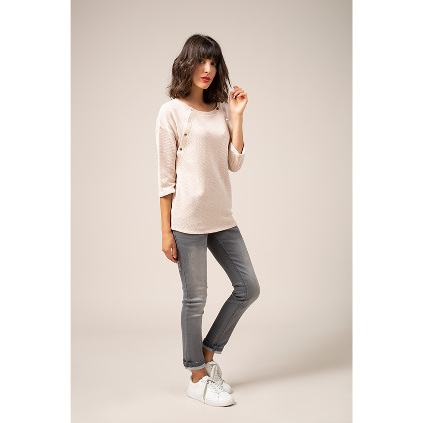 Sweat de grossesse en maille fantaisie avec boutonnage sur le devant 