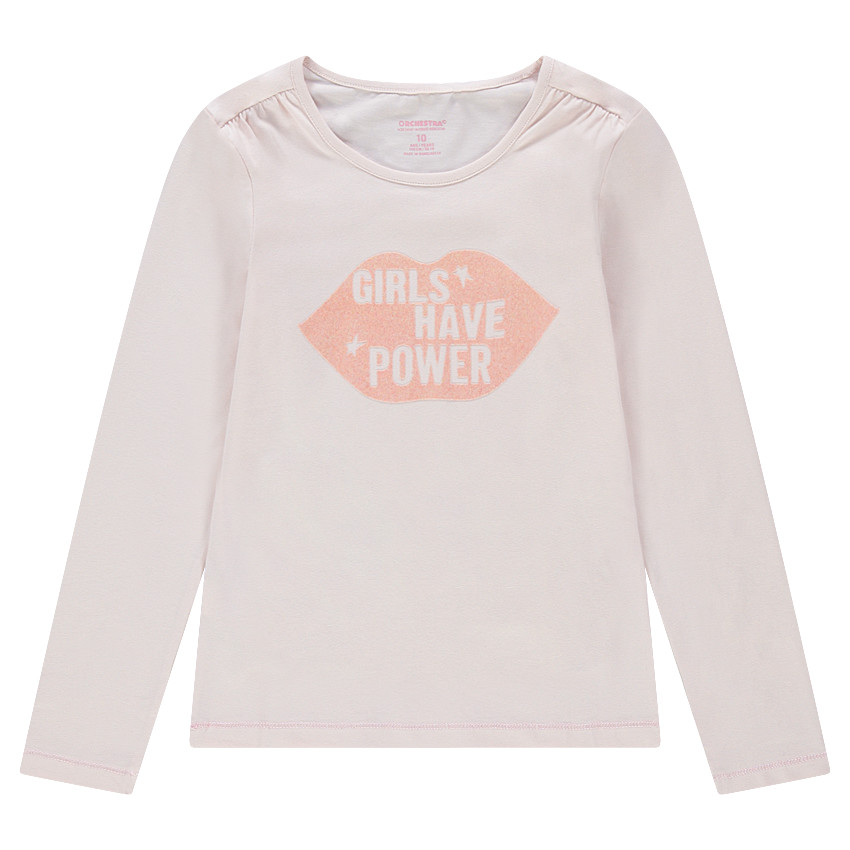 Junior - Tee-shirt manches longues en jersey uni avec bouche printée pailletée 